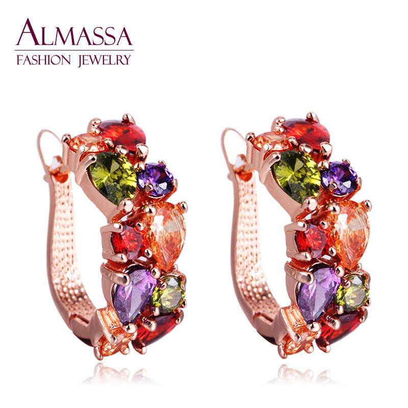 Image of Fashion Jewelry 18K Rose Gold Plated Mona lisa Multicolor Crystal AAA+ Zirconia & CZ Diamond Women Stud Earrings