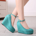 candy color wedge shoes pumps high heels Spring brief shallow mouth high heel shoes belt button