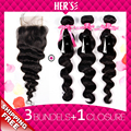 Peruvian Loose Wave Virgin Hair With Closure 4x4 Human Hair Weave With Lace Closures 3 Bundles