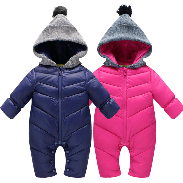 Высокое Качество Baby Rompers Зима babys Мальчики верхняя одежда Девушки Теплая Одежда Дети Комбинезон Ребенка утка вниз ползет одежда 0-12 М