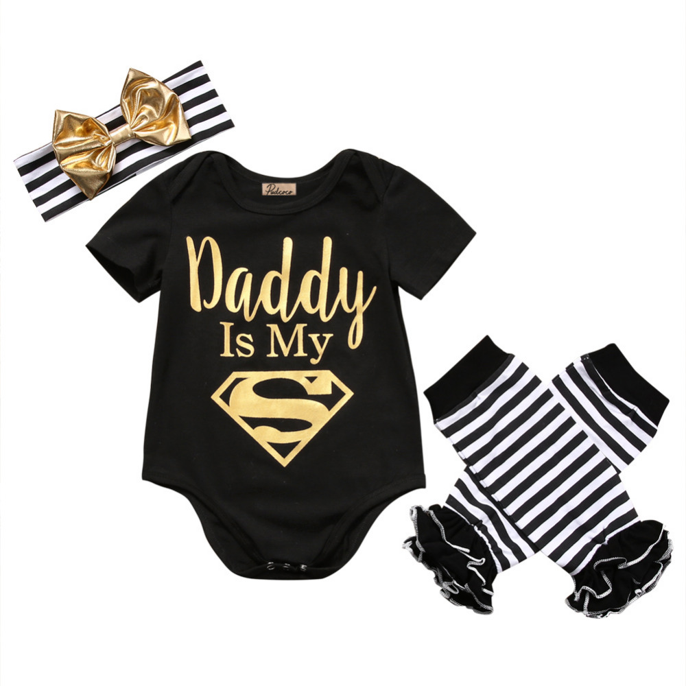 2020 Baby Set Us Stock Newborn Baby Girl Boy Clothes Summer Short Sleeve Daddy Romper Bow Headband Leg Warmer Clothes Outfit Set From Cr777 18 01 Dhgate Com