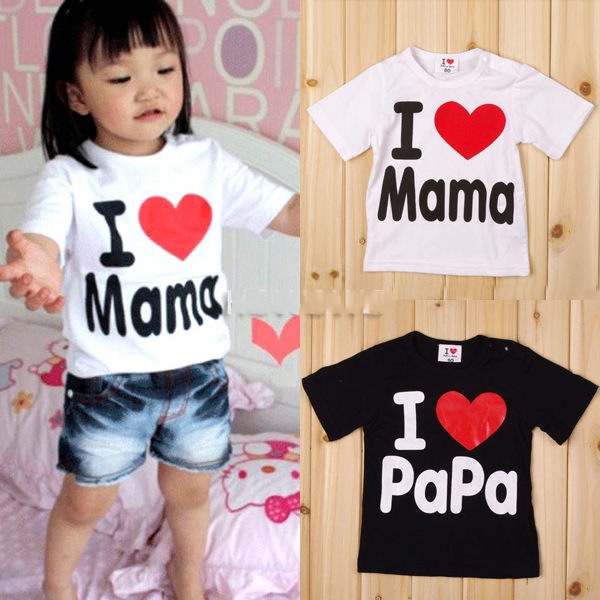 95 cotton children s clothing boys and girls I love Mom and Dad round neck short