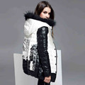 Brand Winter Jacket Women With Real Raccoon Fur Hooded Short Print Parka Women Jackets warm women