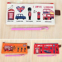 LONDON Style Canvas Pen Pencil Case Cosmetic Makeup Pouch Purse Coin Zipper Bag