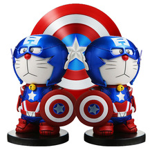Solar Powered Action Figure Doraemon Assembled Captain America Swinging Head Toy Car Decoartion Ornaments Dashboard Cute Gifts