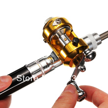 BLACK Mini Pocket Aluminum Alloy Pen Shape Fishing Tackle Rod Pole w/ Reel BLK