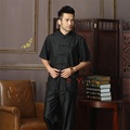 Fashion Black Chinese Men s Kung Fu Solid Tops Shirt Short Sleeve Single Breasted Tradition Tang