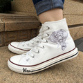 Wen 2017 Men Women s High Top Canvas Shoes Elephant Ethnic Style Design White Casual Shoes