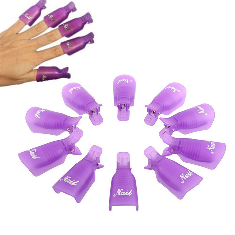 Image of Wholesale 10Pcs/lot 2016 Purple Plastic Nail Art Soak Off Cap Clip UV Gel Polish Remover Wrap for Nail beauty Tools Women gifts