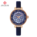 New Lady Woman Julius Wristwatch Quartz Shell Four leaf Clover Hours Best Fashion Dress Leather Bracelet