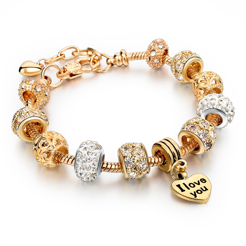 Image of Hot Selling 2016 Heart Charm Bracelets & Bangles Gold Plated Bracelets For Women Pulsera Famous Brand Jewellery SBR150074