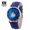GUOTE Luxury Unisex Quartz Watch Women Star and Sky Pattern Rhinestone Leather Watch Men Casual Waterproof