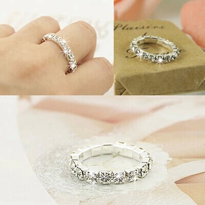 2015 Korean Bright Silver Plated Elastic Imitation Diamond Rings Shining Full Crystal Rhinestone finger Rings for
