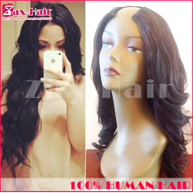 Fashion u part wigs 100% virgin human hair 130-180 density Middle/ left/ right wavy u part wig for black women is_customized 6A