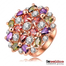 Christmas Sale 18K Rose Gold Plate Multicolor Round Flower Shape Engagement Ring With Austrian Crystal Costume Jewelry Ri-HQ0212