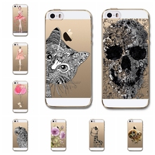 Красота девушки балета черный череп милый кот телефон сумка для Apple iPhone 5 5S чехол прозрачный ясно назад чехол крышка бесплатная доставка