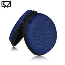 New Blue Round Zipper Headphones Earphone Earbuds Hard case Storage Carrying Pouch bag SD Card Hold box 1pcs