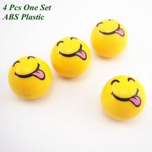 4 Pcs Yellow Smiley Face & Tongue Tyre Tire Valve Air Dust Caps Covers For Toyota  free shipping