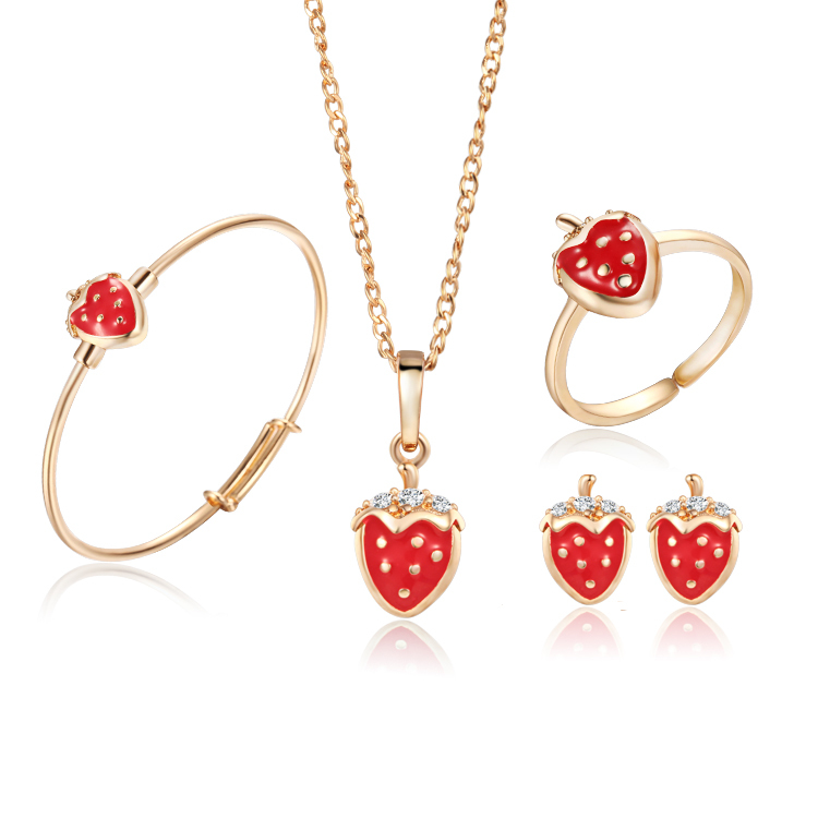 18K Gold Plated Kids Jewelry Sets Strawberry Pendant Necklace Bangle