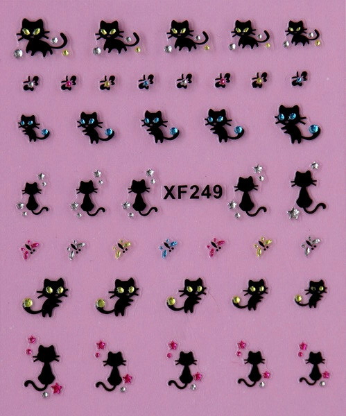 Image of Cute beauty women black cat 3D nail stickers Water Transfer nail art low price XF249