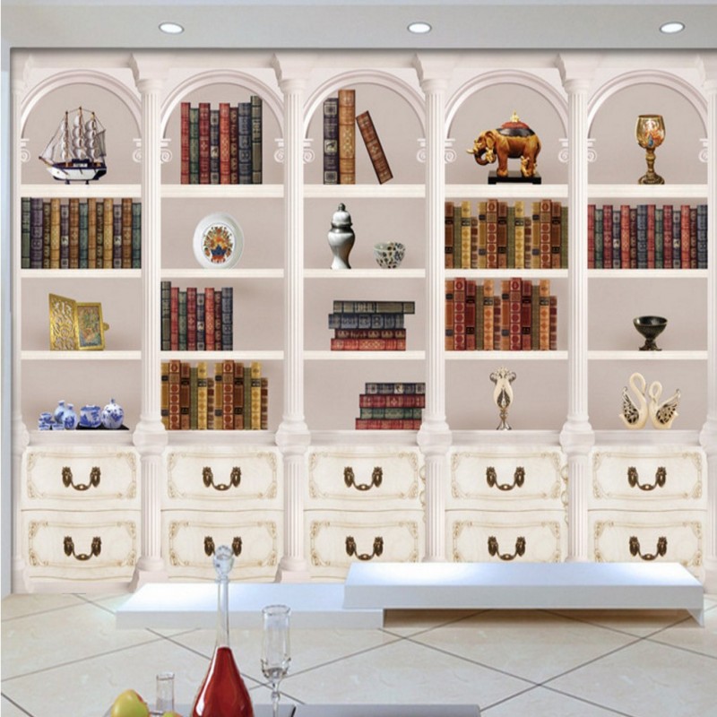 Por Elegant Bookcases Lots From Free Shipping European Retro Hd Elegant Le Aristocratic White Bookcase Background Wall Mural Mall Bedroom Wallpaper