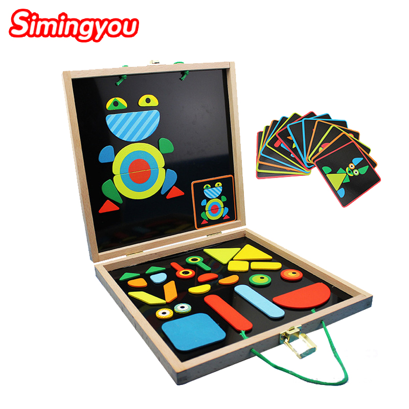 Double-Sided Wooden Blackboard Magnetic Early Childhood Cartoon Personalized Animal Jigsaw Puzzle  Kids Educational Material Toy