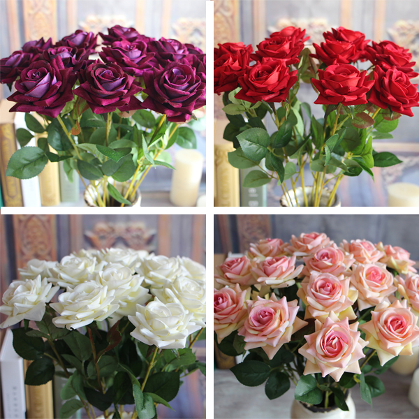 Image of Red Valentine's Rose Spring Artificial Fake Flower Arrangement Bouquet Room Wedding Hydrangea Decor