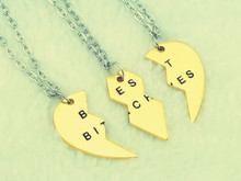 2015 New Style Fashion Broken Heart 3 Parts Gold Best Bitches Necklaces Pendants Jewelry For Women