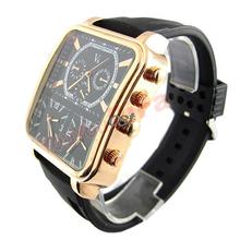 Wholesale Fashion V6 Oversized Square 3 time Dials Gold Case Black Rubber Sports Men s Quartz