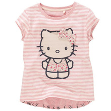 Cartoon Kitty 100% cotton short sleeve kids girls striped T-shirts summer children 18M-6T girls Tshirts baby girls clothes