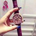 Mashali Watch Women Watches Lady Shining Rotation Dress Watch Big Diamond Stone Wristwatch Lady Genuine Leather
