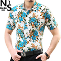 TOP NS New Brand Design Short Sleeve Mens Dress Shirts Luxury Stylish Print Flower Casual Mens