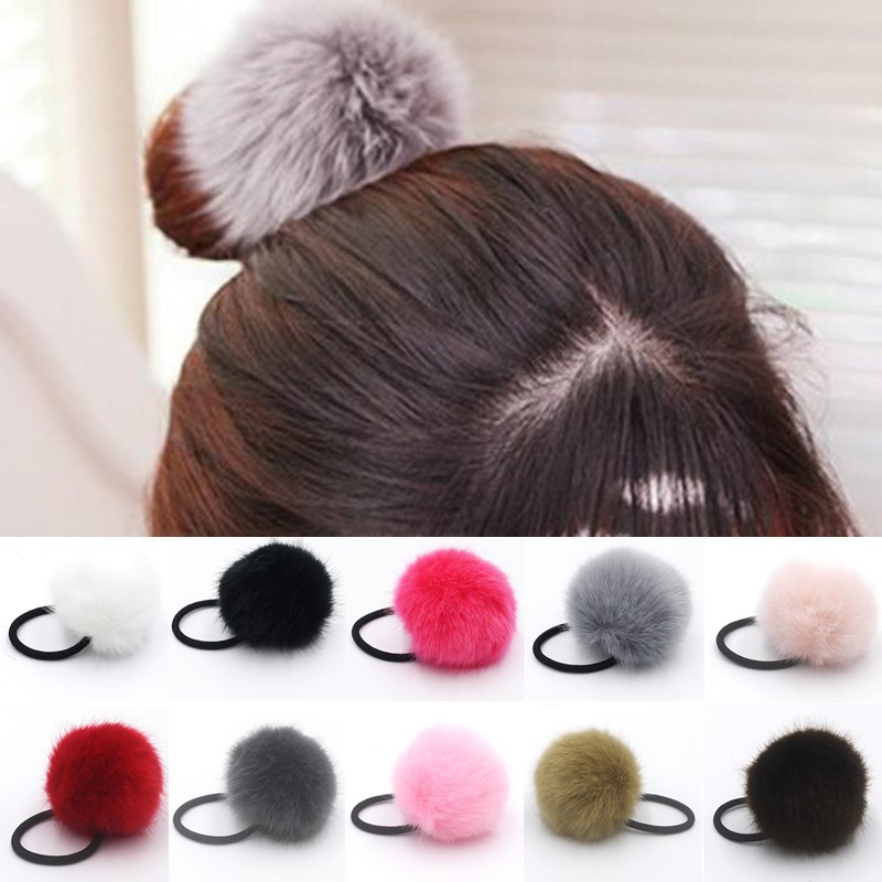 Image of Korean Artificial Rabbit Fur Ball Elastic Hair Ties Bands Rope Ponytail Holders Girls Hair Clip Headband Hair Accessories Gift