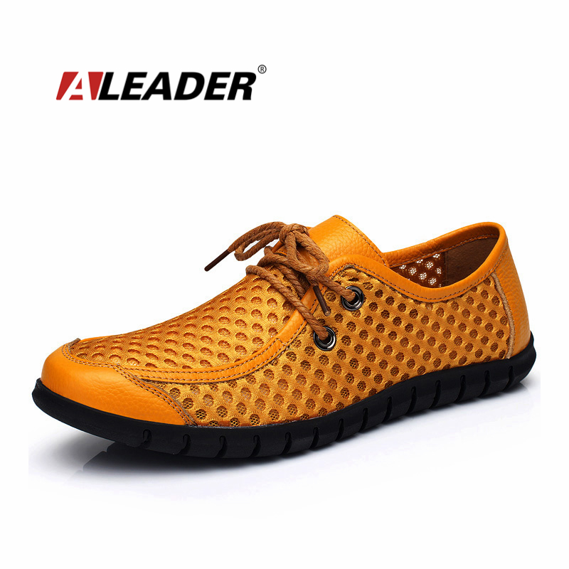 Breathable Leather Shoes for Man 2015 Summer Mesh Casual Mens Shoes Flats Fashion Designer Shoes Lace Up Sneakers