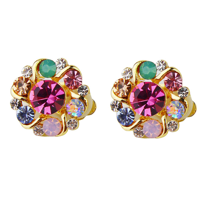 Image of fashion jewelry clip on earrings for women colorful rhinestone earrings without piercing earrings cute korea style high quality