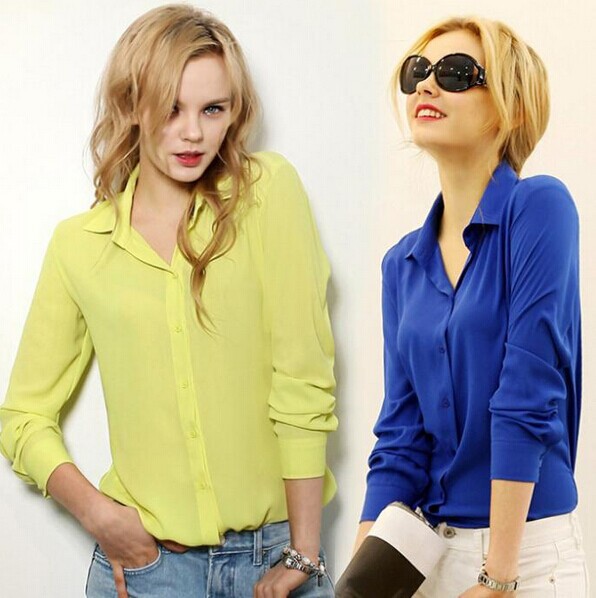 Image of Women Blouses Direct Selling Free Shipping Button Solid 2015 Autumn New Long-sleeve Shirt Female Chiffon Women's Slim Clothing