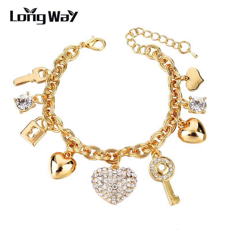 Image of Fashion Heart Beetle Charm Bracelets Bangles For Women Real Gold Plated Bracelet Austrian Crystal Chain Pulseras SBR140221