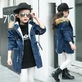Baby Girls Denim Jackets Coat Fur Hooded Parkas Plus Thick Winter Warm Children Outerwear Long Clothes