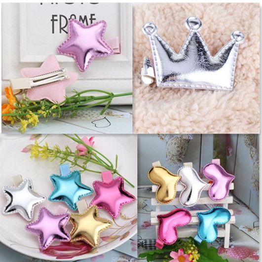 Image of Cute Style Hair Accessories New Design Leather Shiny Star Baby Accessories Girls Heart Crown Hairpins kids accessories Hair Clip