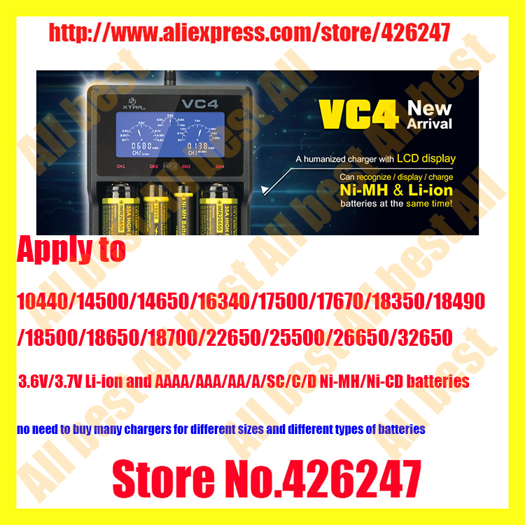 Xtar VC4    - USB Ni MH / Ni - CD -  14500 / 16340 / 18650 / 22650 / 26650 / 32650  
