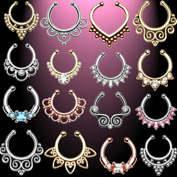 Image of Top quality fake nose ring New Arrival Crystal Nose Ring Fake Septum Piercing Hanger Clip On Body Jewelry Nose Hoop 18 colour
