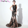 Black Lace Formal Evening Dresses 2016 Free Shipping Mermaid Robe De Soiree Elegant Sashes Bow Long