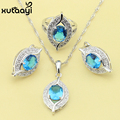 Imitation Blue Sapphire Jewelry Set 925 Silver Overlay Earrings Ring Necklace Pendant For Women Free Shipping