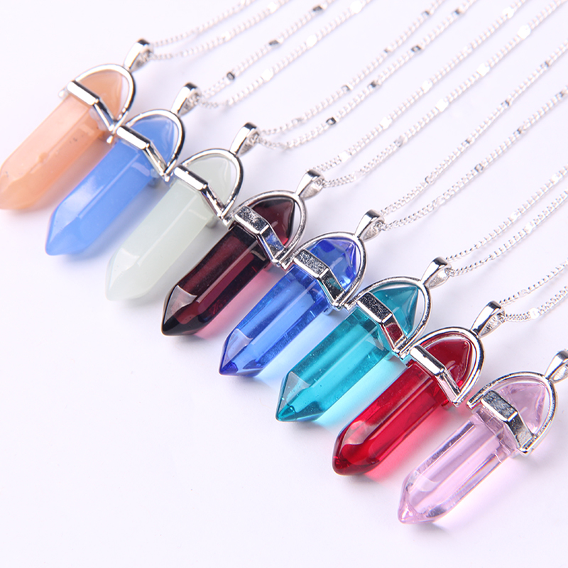 Image of Fashion Bullet Crystal Pendant Necklaces For Women Vintage Natural Stone Necklace Glass Jewelry Bijoux Collares