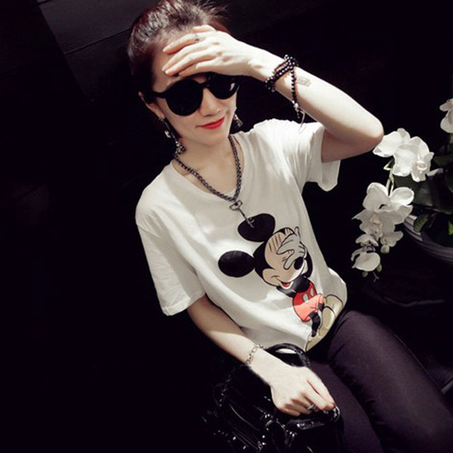 Blusas femininas 2016 e camisas одежда для женщин с коротким рукавом Мультфильм Мышь футболки характер о-образным вырезом femininas футболка femme