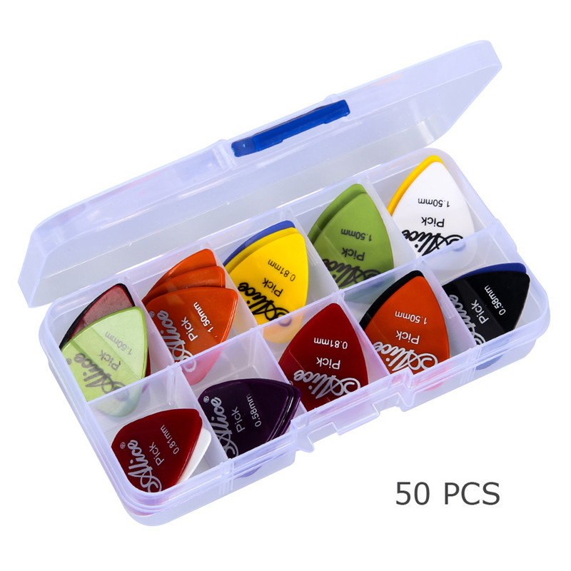Image of 50pcs guitar picks 1 box case Alice acoustic electric guitar accessories musical instrument thickness mix 0.58-1.5 New Design