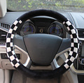 1PCS 38cm Winter Soft Plush Fur Car Steering Wheel Cover Black and White Cool Style Car