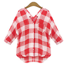 MIOIM Spring Women Blouses Red Plaid shirt Cotton Blouse Oversize Loose Long Sleeve shirts women Tops blusas chemisier femme W1