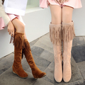 Tassel Knee Length Boots 40 43 Plus Size 2015 Women s Boots Winter Round Toe Low