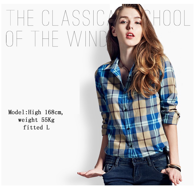 Brand Long Sleeve Plaid Shirts For Women Casual Fitted Slim Lattice Shirt In Cell Female Cheap Flannel Plaid Blouse Women